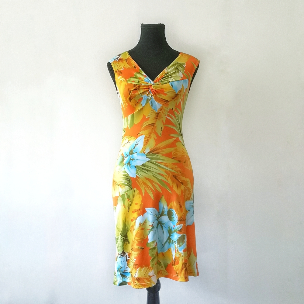 Fairweather Vibrant Orange Floral Sleeveless Dress